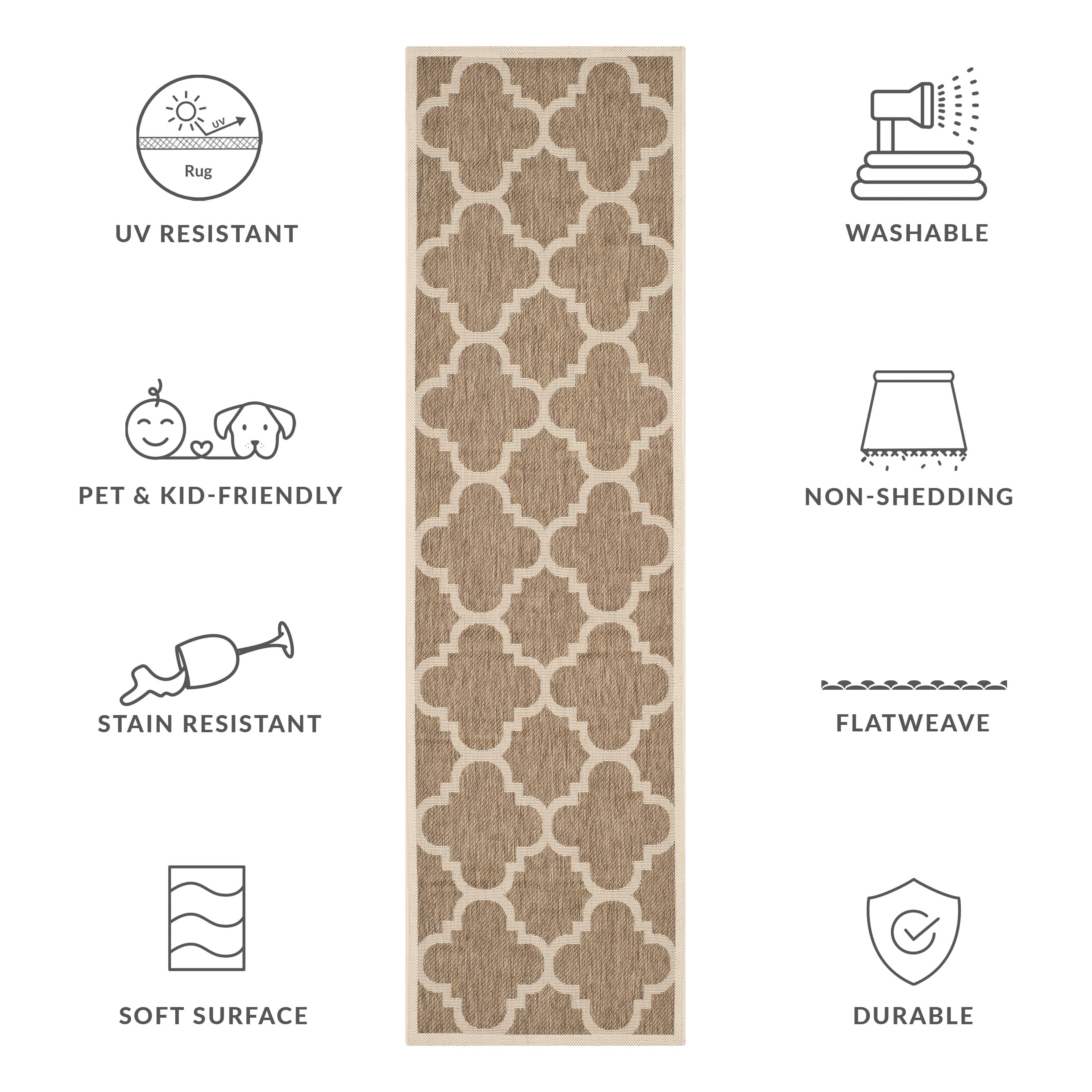 Safavieh Courtyard Becky Geometric Indoor/Outdoor Runner Rug, Brown, 2'3" x 12'
