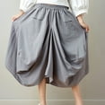 thumbnail image 5 of Mrat High Slit Skirt Women's Elastic Waist Solid Cotton Linen Skirt Loose Large Lantern Skirt with Pockets Straight Skirt S-160 Gray One Size, 5 of 7