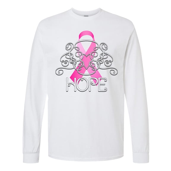 Inktastic Hope Pink Ribbon Breast Cancer Awareness Long Sleeve T-Shirt