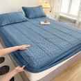 thumbnail image 6 of Winter Warm Breathable Quilted Cotton Fitted Sheet Mattress Cover Protective Non-slip Skin Care Bedding for Allergy Relief Sensitive Skin Sleepers, UKHBMC | Blue, 6 of 9