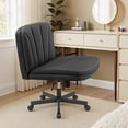 thumbnail image 4 of COOLHUT 26" W Criss Cross Chair with Wheels, Cross Legged Office Chair, Armless Adjustable Vanity Desk Chair, Wide Seat and 2-Layer Cushions, PU Leather, Black, 4 of 8