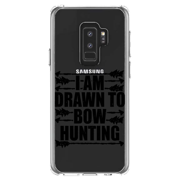 DistinctInk Clear Shockproof Hybrid Case for Samsung Galaxy S9  PLUS (6.2" Screen) - TPU Bumper Acrylic Back Tempered Glass Screen Protector - I Am Drawn to Bow Hunting