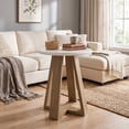 thumbnail image 2 of Fnova 19.68‑Inch Round Side End Table, Angled Multi‑Plank Wooden Base Side Table, for Living Room, Bedroom, 2 of 15
