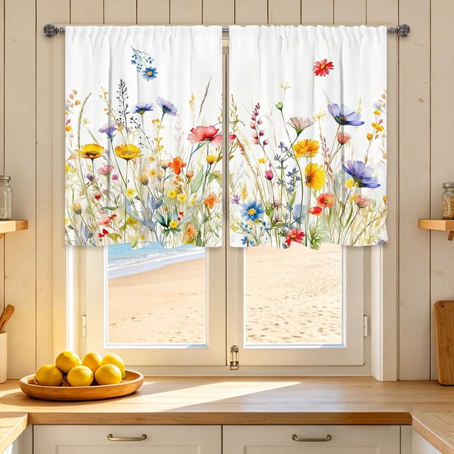 EGNMCR Rideau de Douche, Rideaux Occultants Impression 2D Rideau Court de Cuisine Rideau de Décoration de Cuisine Lavable Demi-Rideau de Fenêtre pour Fenêtre de Cuisine Rideau Imperméable Filtrant la Lumière pour Maison Petits Rideaux