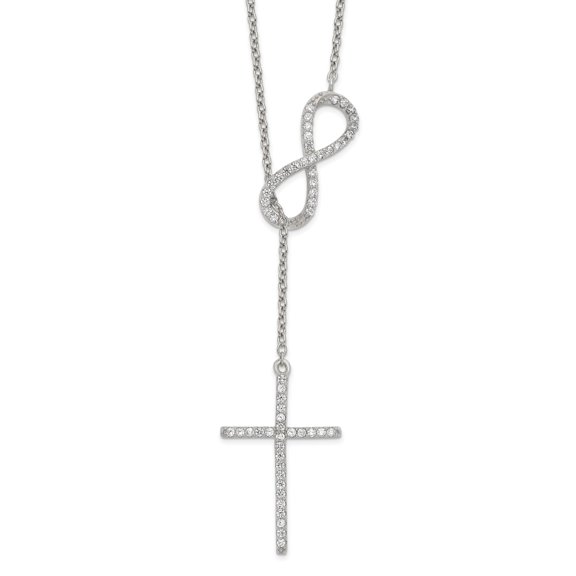 Sterling Silver Rhodium Cross Pendant Necklace for Men and Women with CZ Infinity Charm Minimalist Spiritual Fashion Jewelry Religious Symbol Layered Statement Design