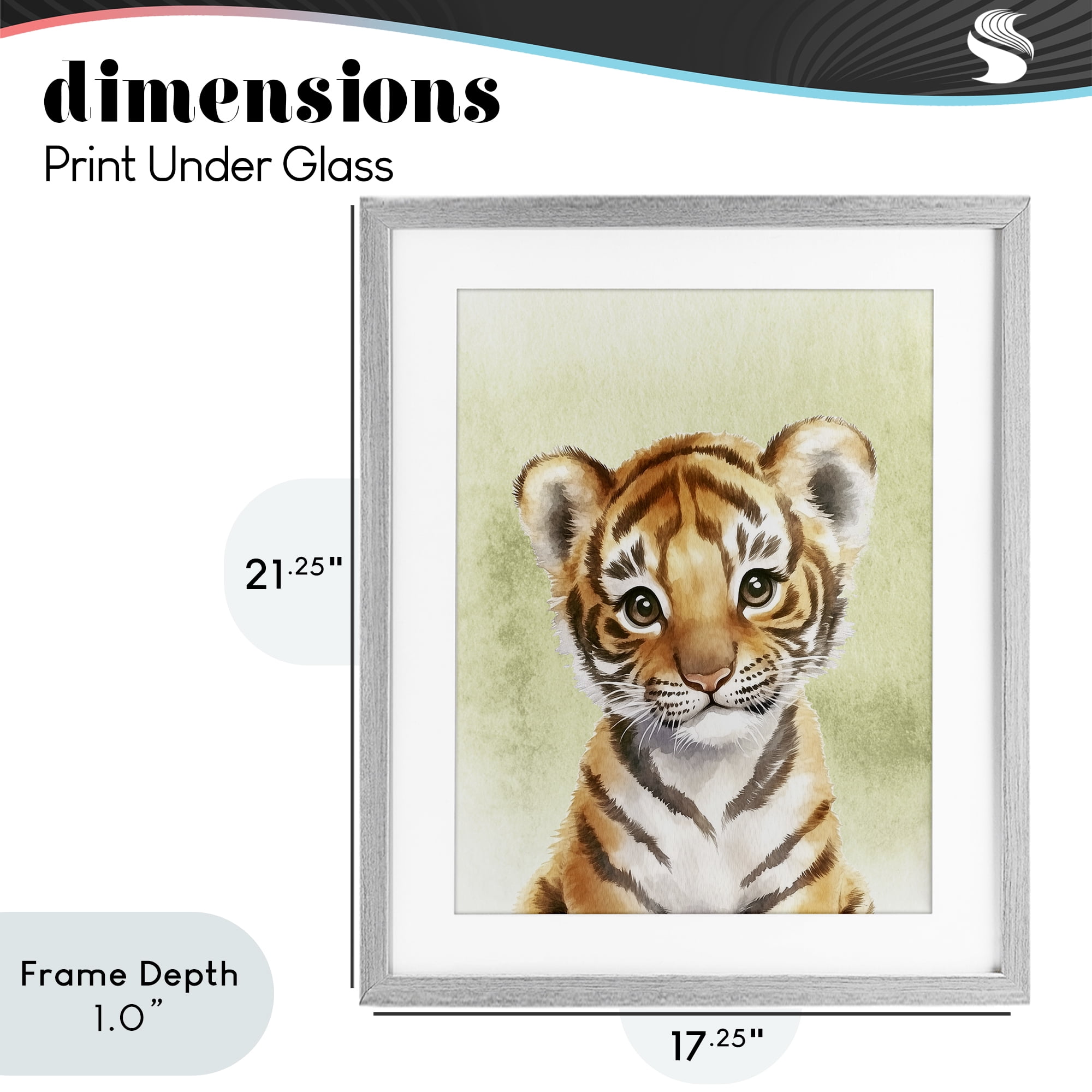 Stupell Industries Jungle Friends Baby Tiger Gray Framed Print Under Glass, design by Christine Simpson Art