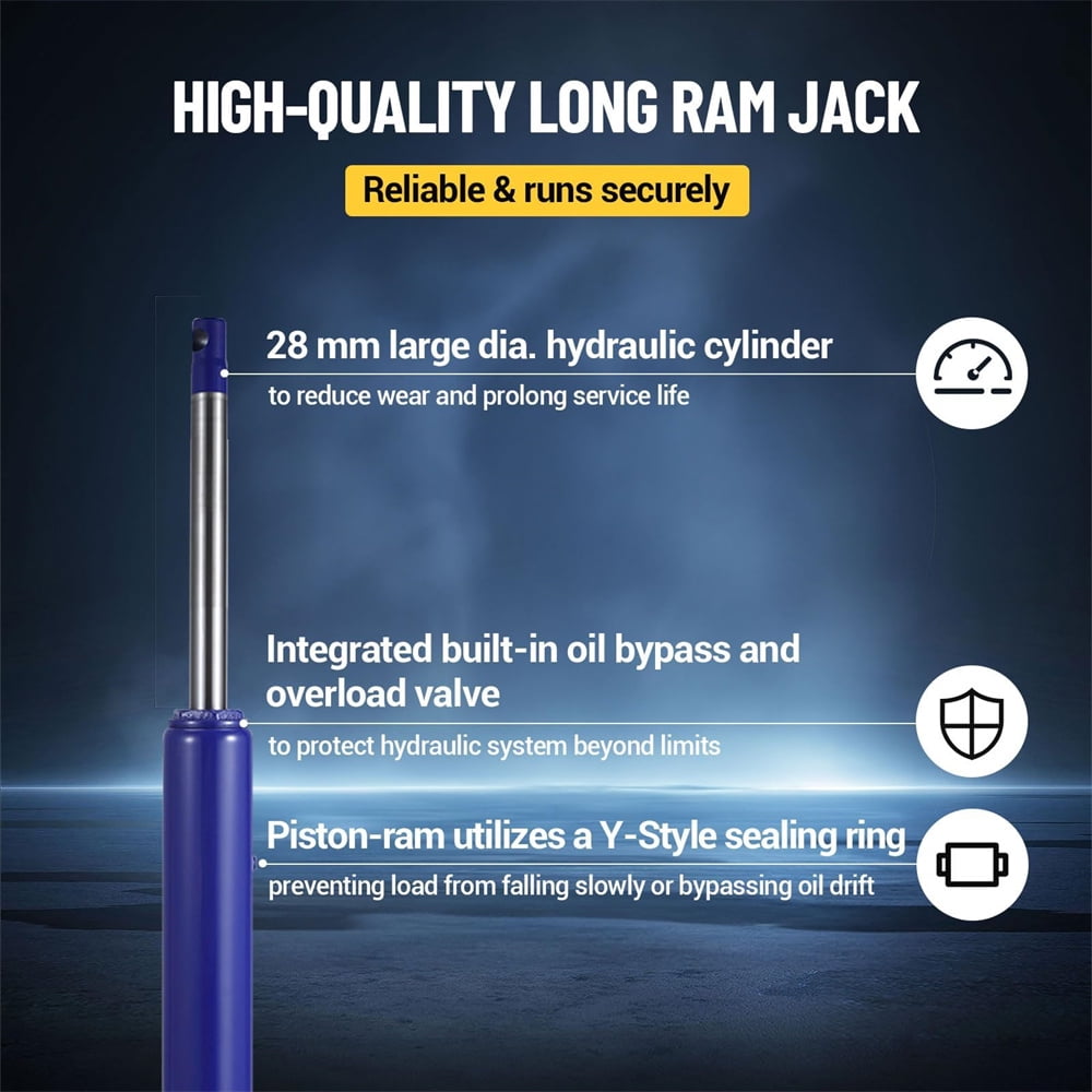 Hydraulic Long Ram Jack with Handle, Flat Base Manual Cherry Picker Engine Lift Hoist for Garage Shop Cranes, Single Piston Pump