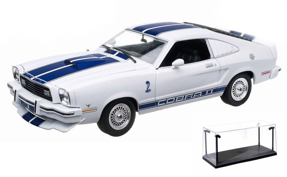 Diecast Car & LED Display Case Package - 1976 Jill Munroe's Ford Mustang II  Cobra II, White w/ Blue Stripes - Greenlight Charlie's Angels 12880 - 1/18  