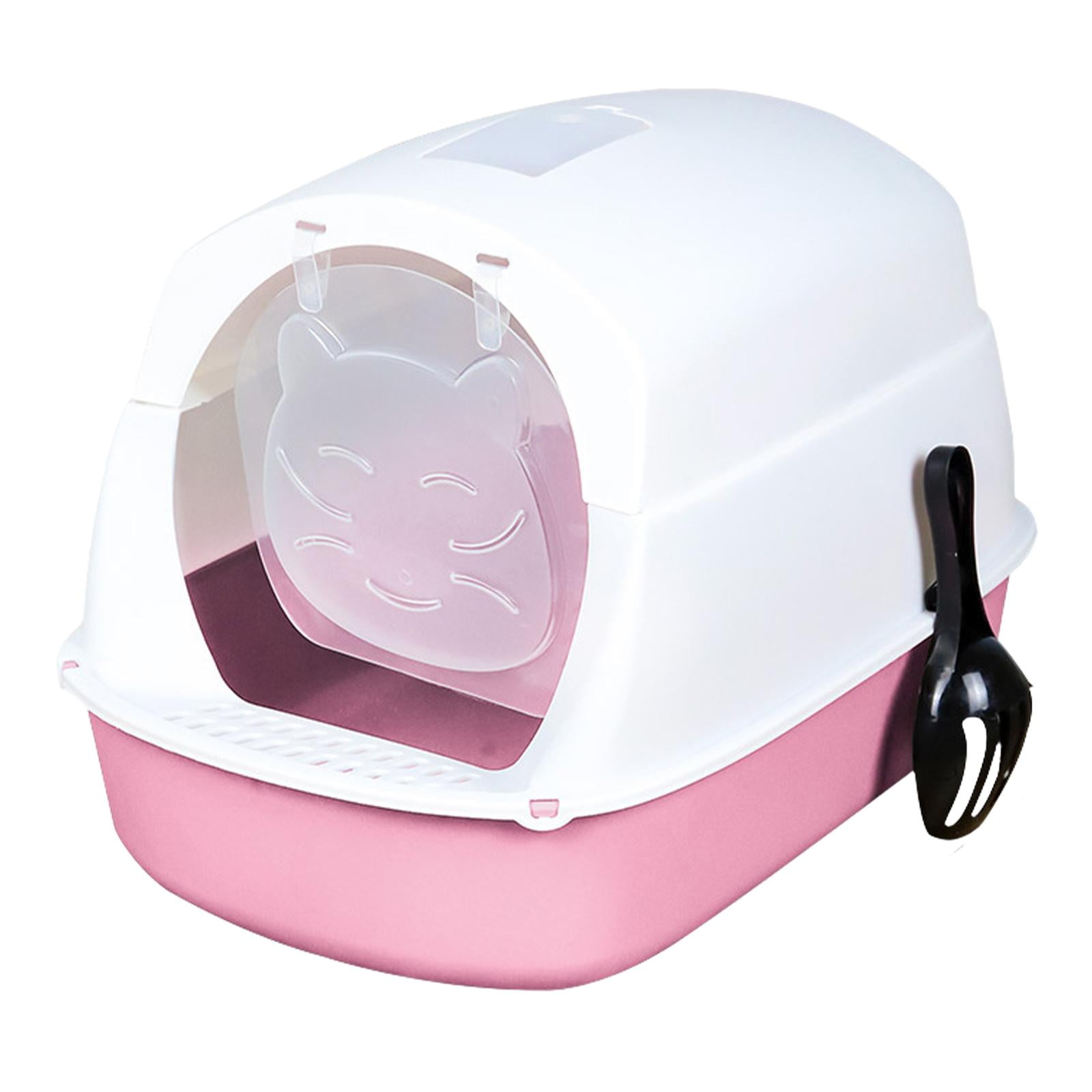 Hooded Cat with Lid Enclosed Cat Toilet Reusable Cat Litter Tray - Pink
