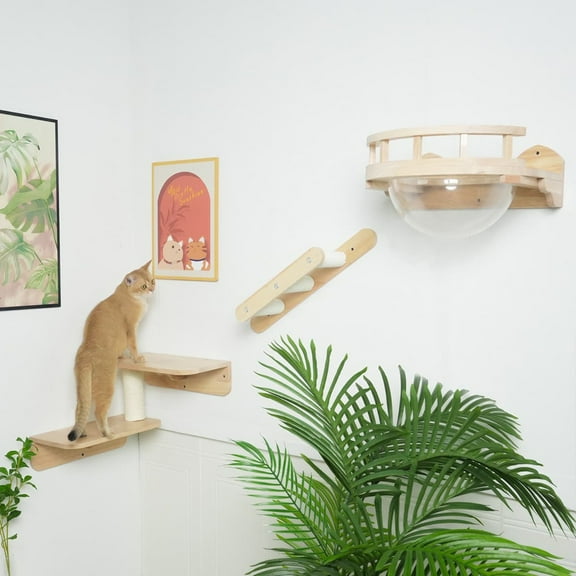 PETOMG Cat Shelves, Cat Wall Furniture, Cat Walks | Cat Wall Mounted Set | Rubberwood