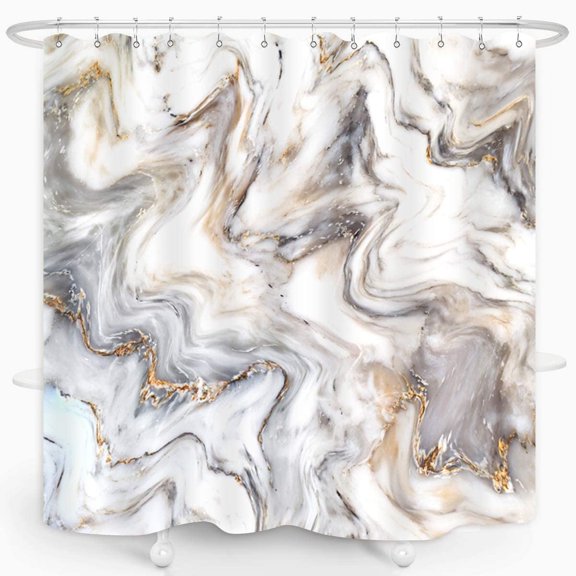 Abstract Art Marble Shower Curtain Striped Ink Texture Luxurious Stripes Graphic Black White Modern Geometric Herringbone Waterproof Polyester Fabric 72 x 72 Inch 12 Plastic Hooks