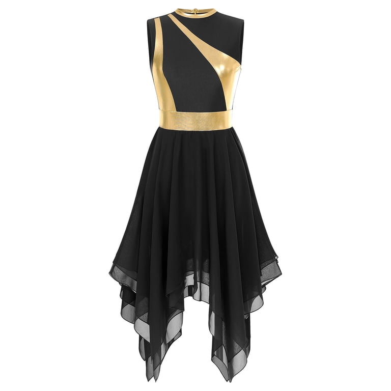 iiniim Liturgical Praise Dance Dress for Women Sleeveless Metallic Gold  Color Block Lyrical Dancewear Black M - Walmart.com