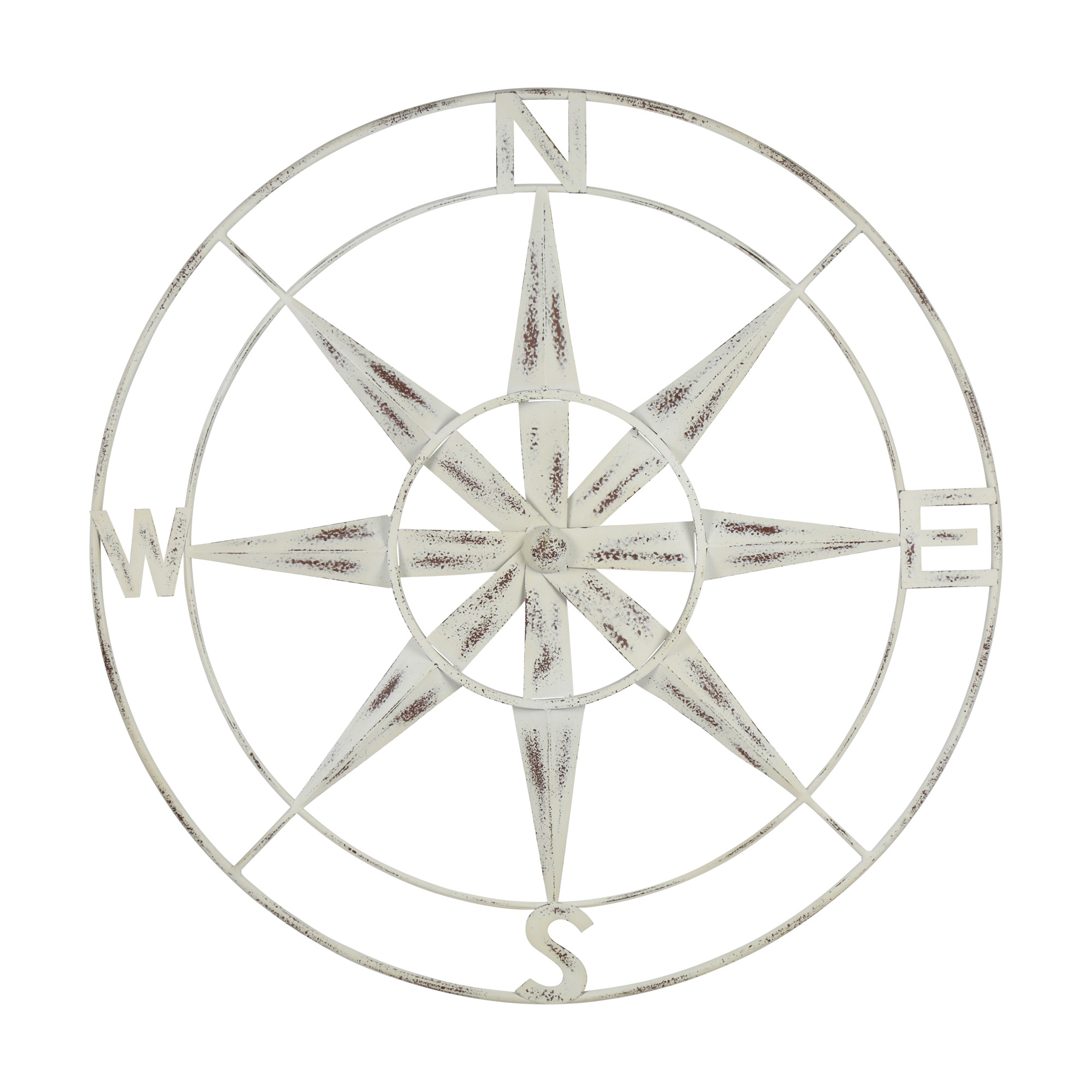 OceanTailer 376590 Nautical Compass Metal Wall Decor with Distressed