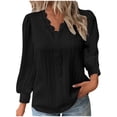 thumbnail image 1 of Blusa de manga larga con cuello en V y volantes para mujer - Camisa elegante con encaje floral y botones, 1 of 5