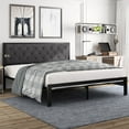 thumbnail image 1 of Amolife King Size Metal Bed Frame with Upholstered Headboard, Dark Grey, 1 of 8