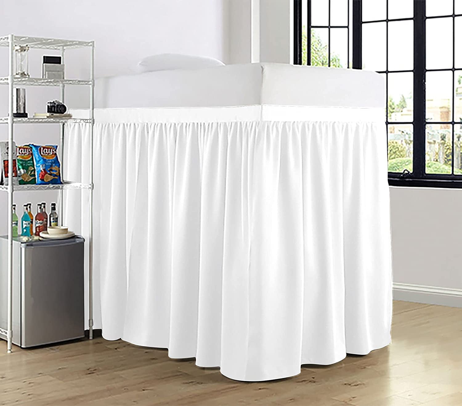 BEDDING BEGS College Dorm Bed Skirt, Ruffled Bed Skirt for Dorm Bed, Twin XL Size, 100% Microfiber, 36" Tailored Drop-White Solid.