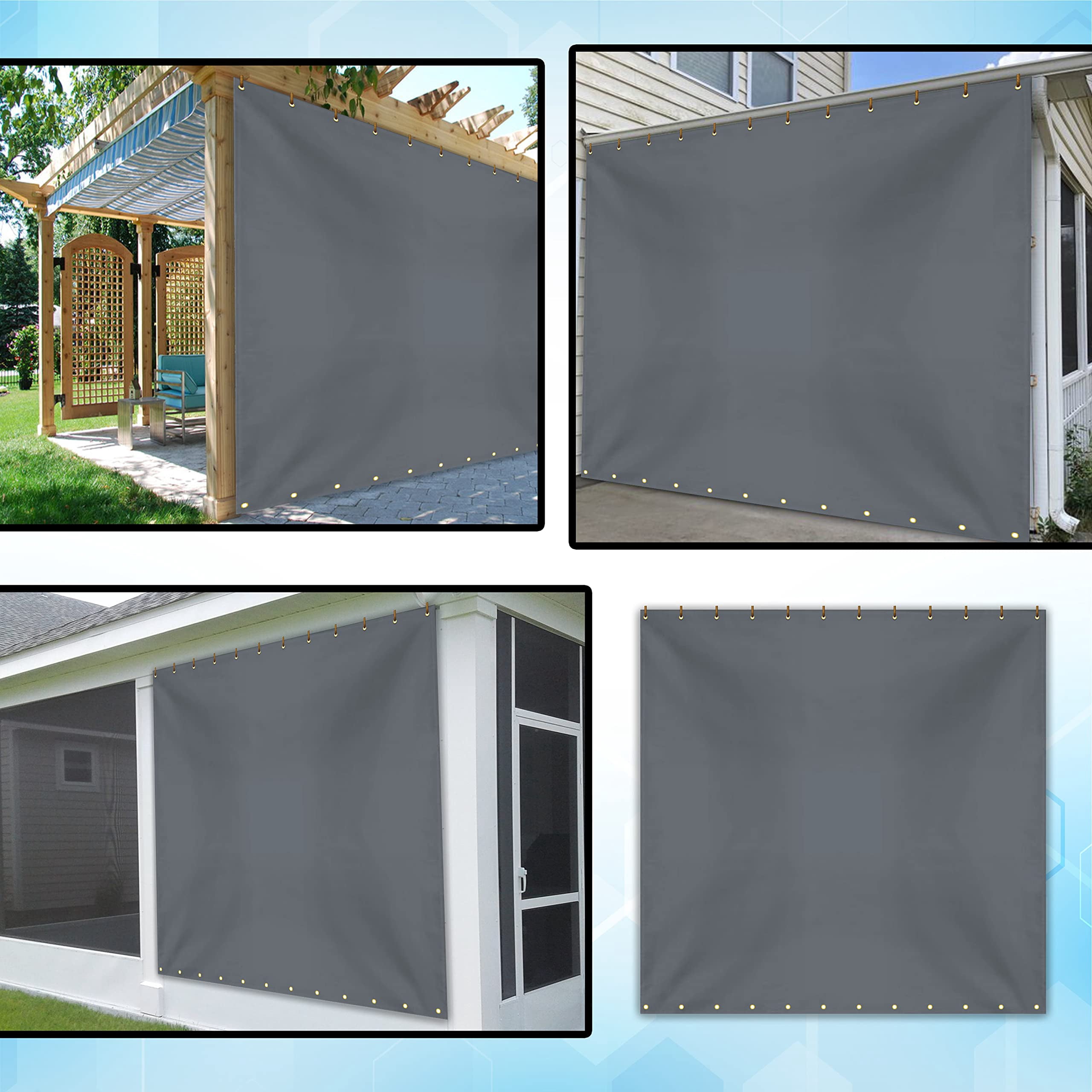 Covers & all Outdoor Vinyl Curtain, 12 Oz Waterproof UV & Weather Resistant Blackout Drapes for Patio Cabana Pergola Gazebo Porch, Rustproof Grommets Top & Bottom every 6” Inches (8'H x 10'W, Gray)