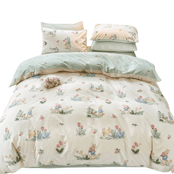 100% Cotton Duvet Cover Set 3Pcs Queen 1 Comforter Cover 2 Pillowcases Bedding Set Floral Printed Soft Breathable
