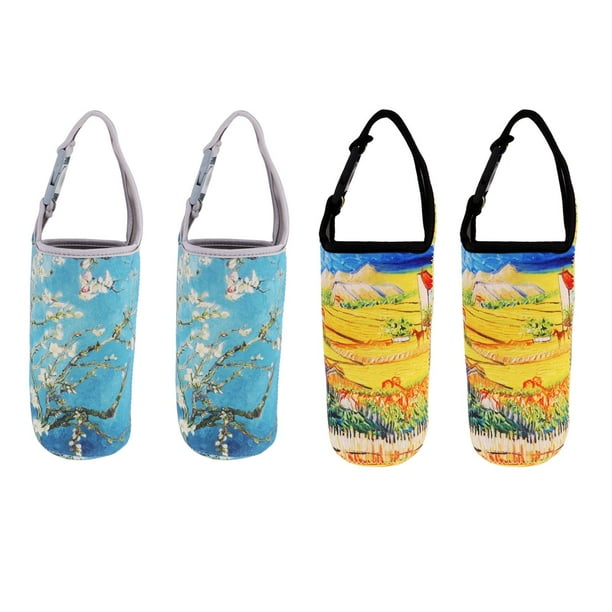 Bolsa portavasos protectora reutilizable para viajes al aire libre campo de flor azul