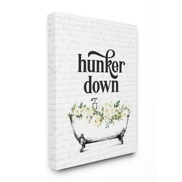 Stupell Industries Hunker Down Quote Floral Bathroom Tub Relaxation Canvas Wall Art Design by Lettered and Lined, 36" x 48"
