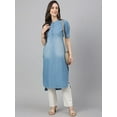 thumbnail image 4 of Janasya Indian Women's Light Blue Denim Solid High Low Kurta, 4 of 8