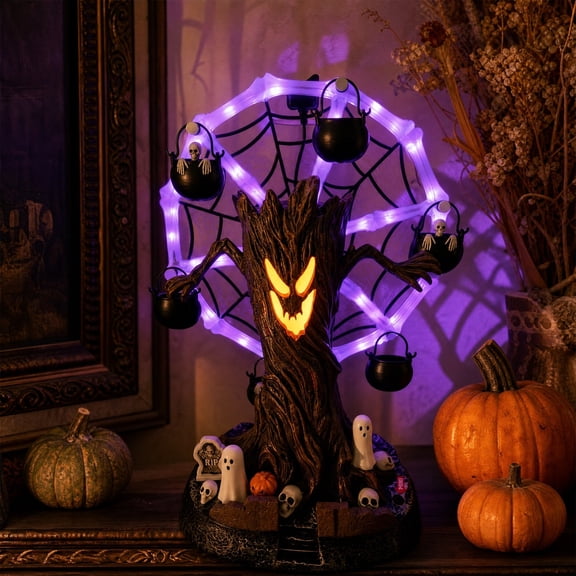 Halloween Spooky Tree Ferris Wheel Lighted Tabletop Decor for Indoor Halloween Party Home Mantel Display