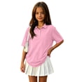 thumbnail image 2 of Girls Collared School Uniform Polo Shirts Kid Short Sleeve Pique Polo Shirt Pink,5-6 Years, 2 of 7