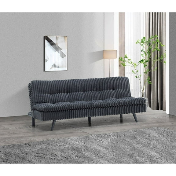 Modern Corduroy Futon Sofa Bed with Plush Tufted Pillow Top, Convertible Living Room Sofa Bed, Dark Gray