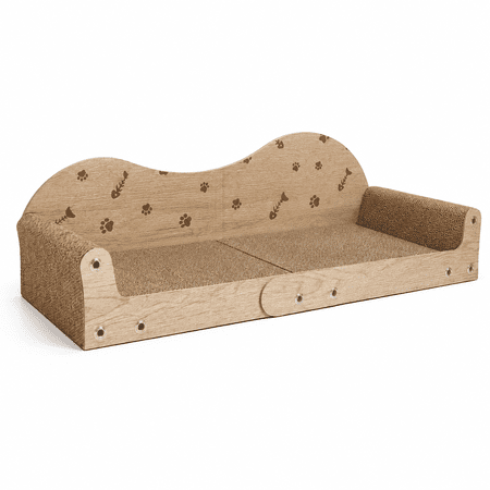 26 Inch Sofa-shaped Beige Cardboard Cat Scratcher Bed For Indoor Play and Rest