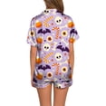 thumbnail image 3 of Puliio Womens Halloween Pajamas Set Candy Cute Bone Print Short Sleeve Sleepwear Button Down Loungewear 2 Piece Pjs Shorts Set, 3 of 5