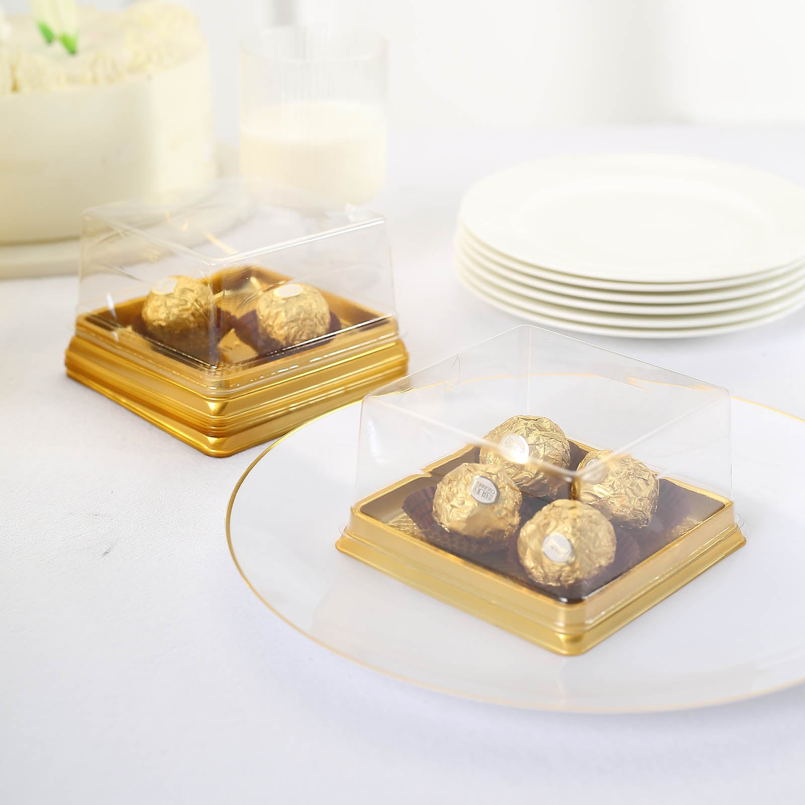 50 Pcs Small Square Clear Wedding Favor Boxes With Gold Edge Ribbon an –  Sweet Degrees Kitchen