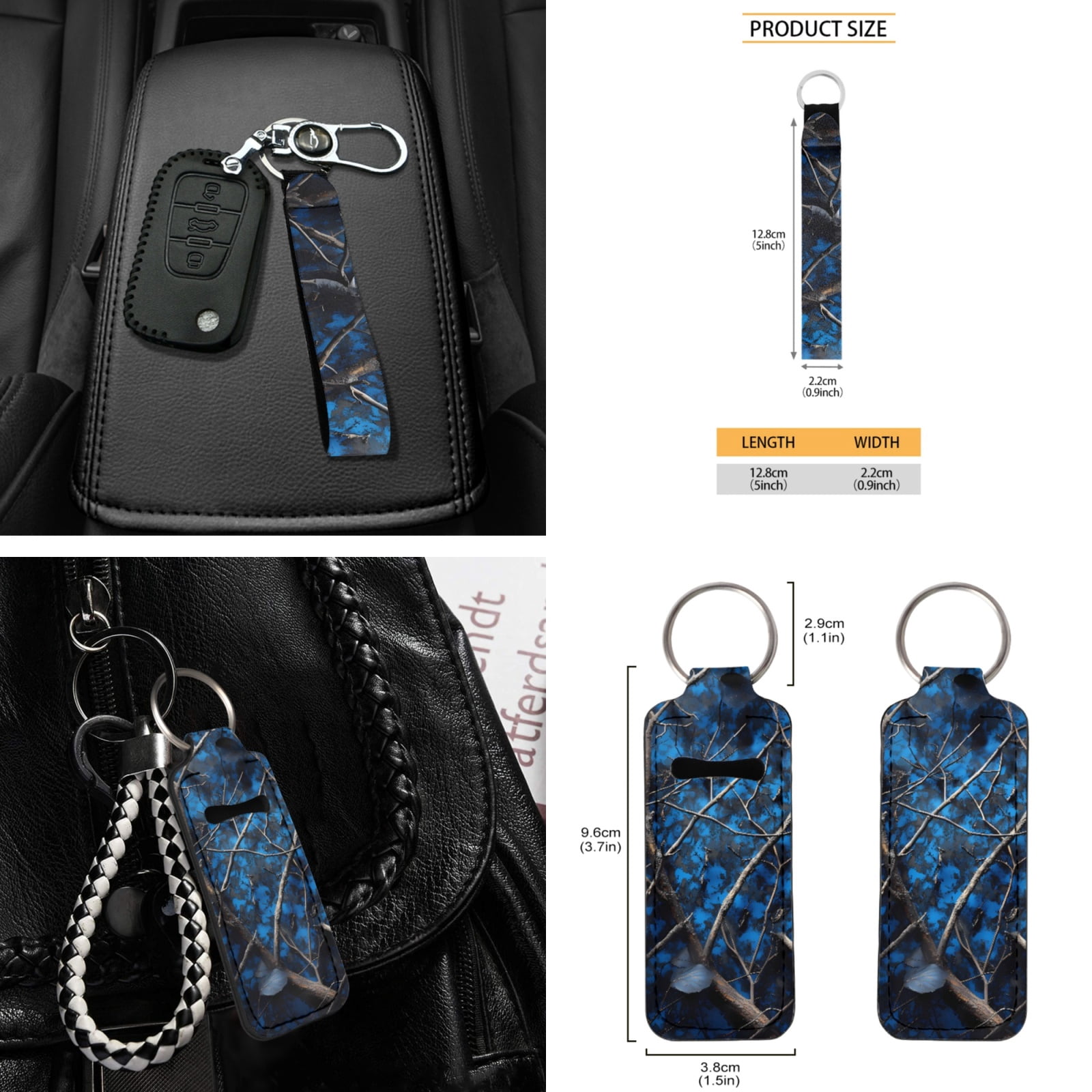 Yuyamidu Camo Hunting Car Seat Covers 16 PCS Blue Wood Steering Wheel Cover Seat Belt Pad Gear Shift Hand Brake Cover Rearview Mirror Cover Coasters Key Chain Sunshade Car Windshield Universal Fit