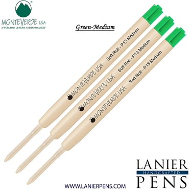 Lanier Combo Pack - 3 Pack - Monteverde SoftRoll Ballpoint P13 Paste Ink Refill Compatible with most Parker Style Ballpoint Pens - Green (Medium Tip 0.7mm)