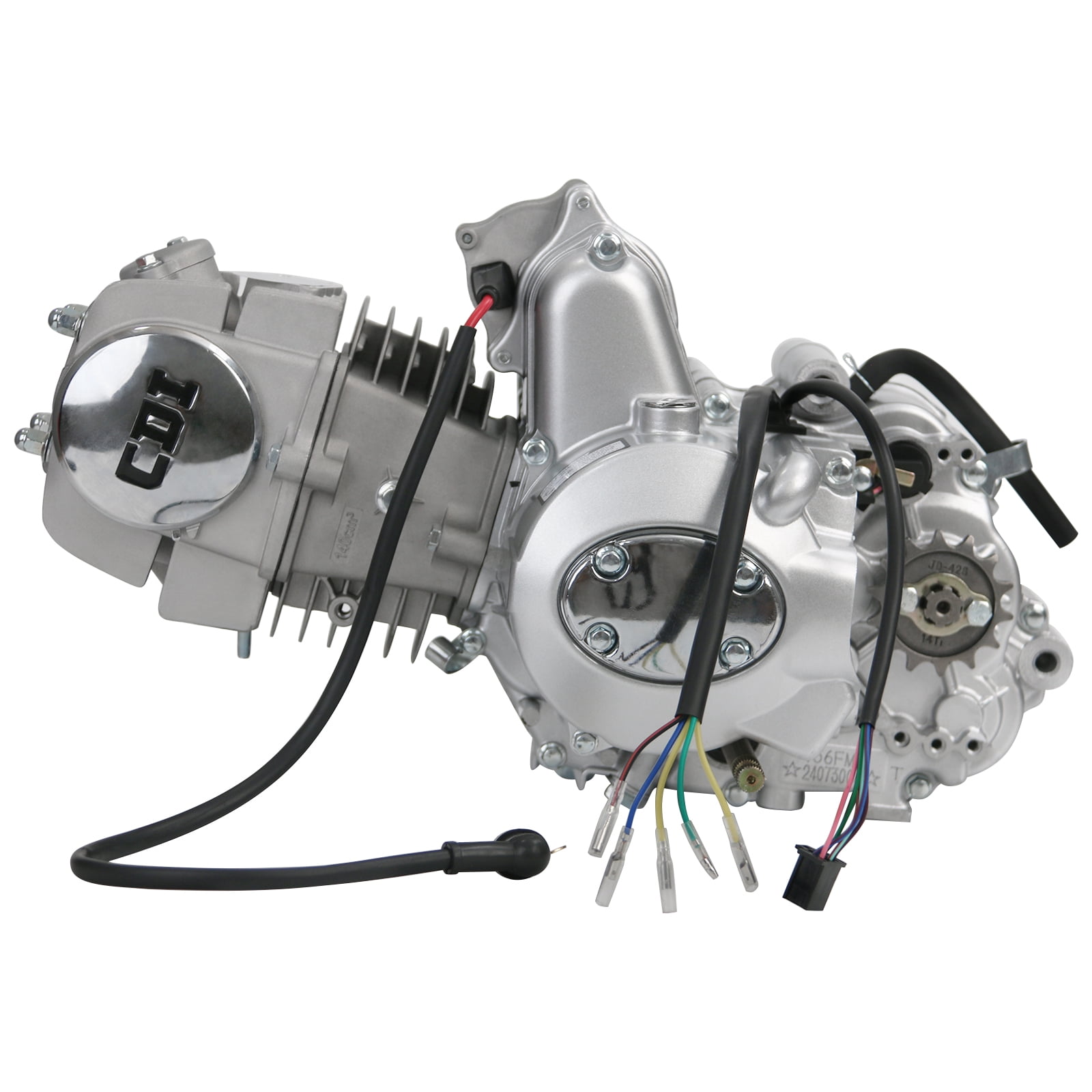 YC Yier Complete 140cc Engine Motor Kit Semi Auto Electric Start 4-Stroke Motor 3 Speed +Reverse & Wiring & Carburetor & Exhaust System for Go Kart ATV Quad Buggy Golf Cart 4 Wheelers Taotao ATC70