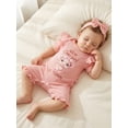 thumbnail image 3 of Cenuakty Baby Girl Ribbed Jumpsuit Short Sleeve Ruffled Hem Letter Cow Print Romper with Headband Infant Summer Clothes, 3 of 9