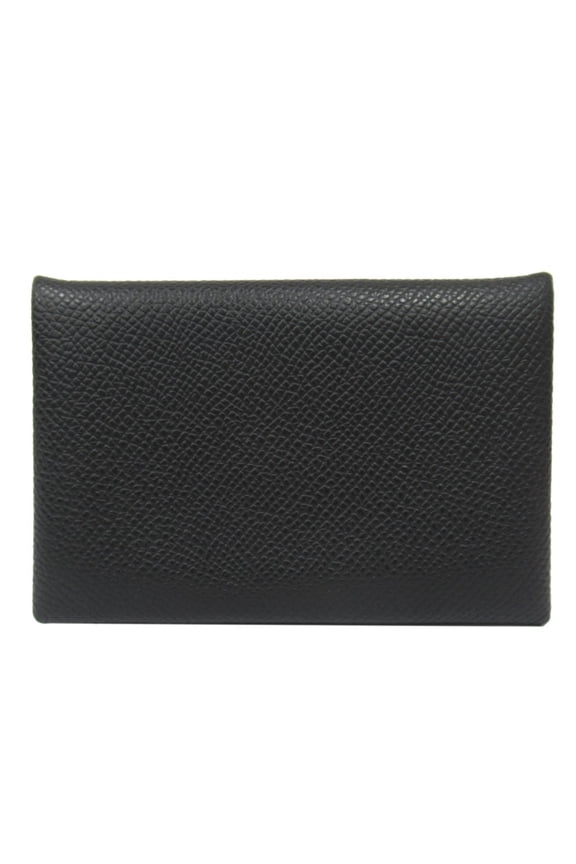 Pre-Owned HERMES Calvi Card Case/Card Case Wallet, Epson Leather, W Stamp, Made in 2024, Black,...
