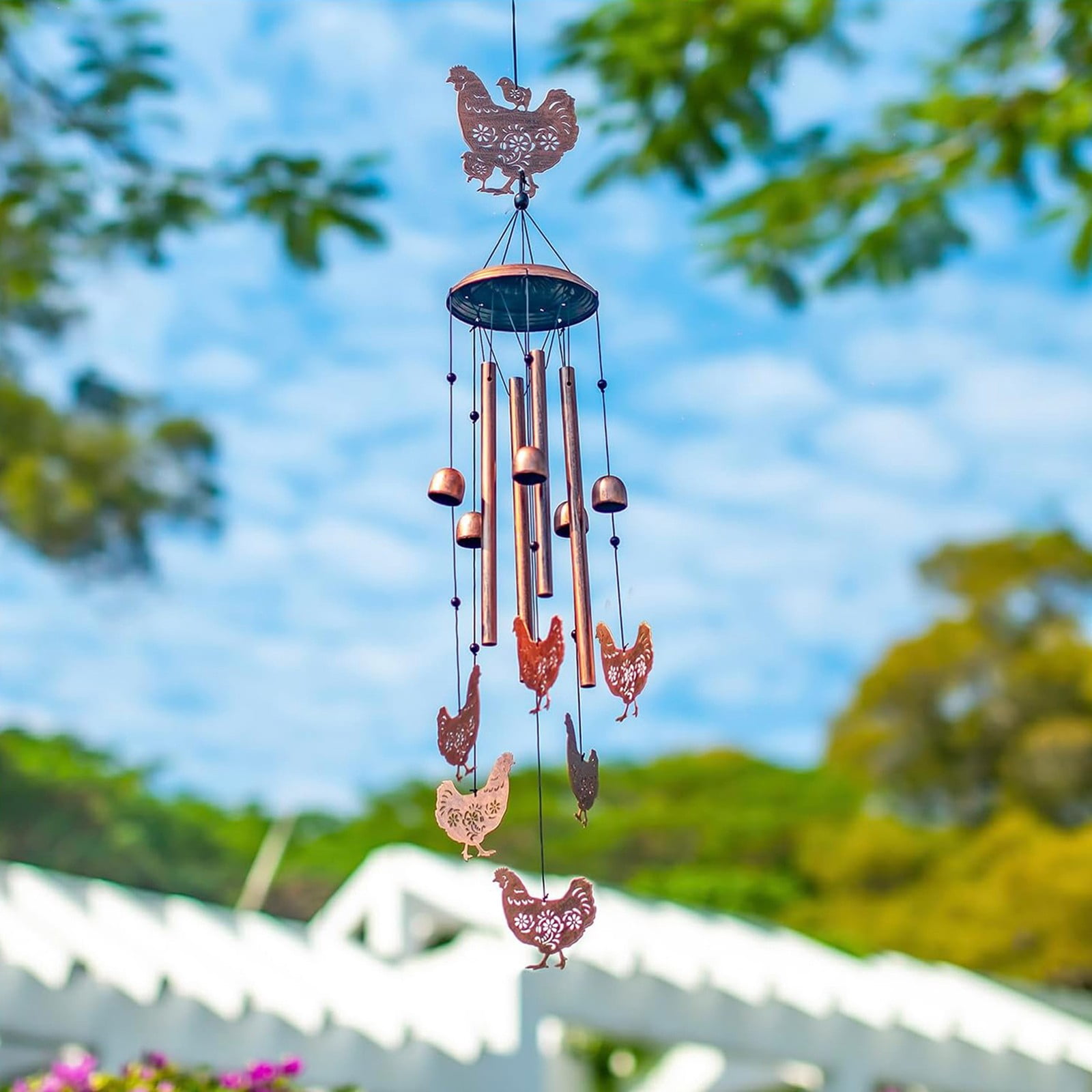 Rooster Shape Metal Wind Chime for Outdoor Garden, Handmade Patio Decor with Melodic Aluminum Tubes, Memorial Gift for Home and Yard