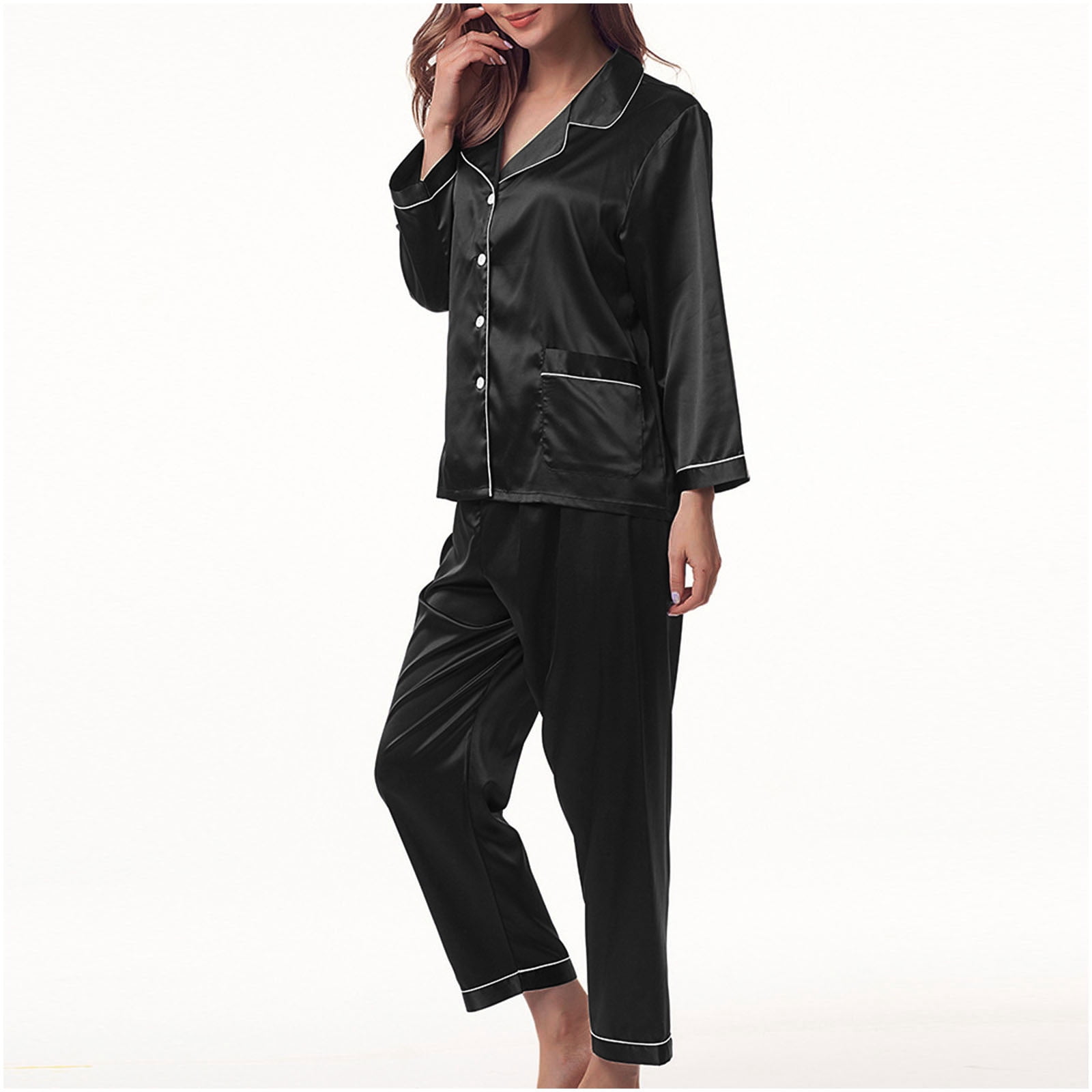 BONIXOOM Christmas Pajamas For Women Family Christmas Pajamas Matching Sets Sleepwear None Long Sleeve Sleepwear Sets Solid Black L