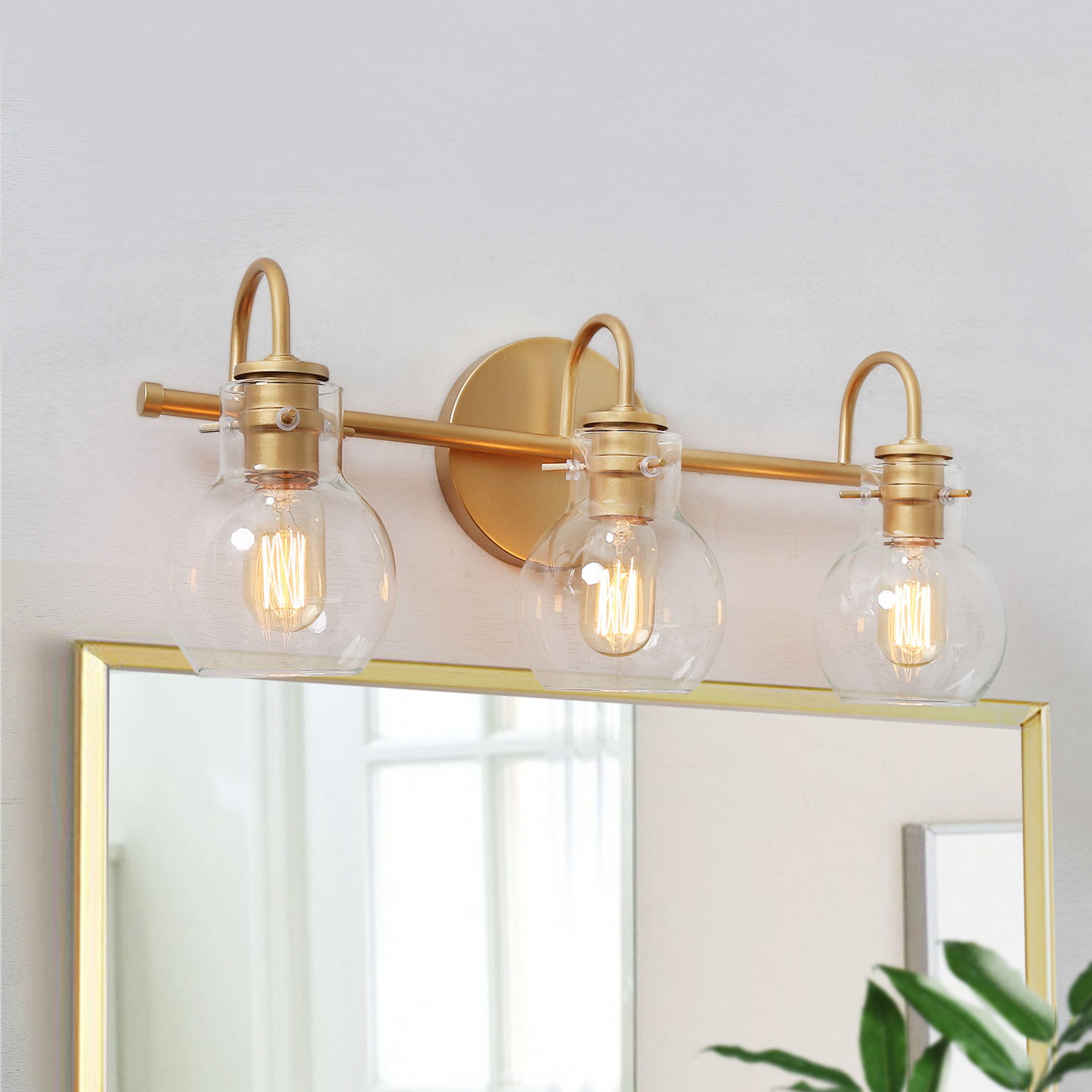 LNC Gold Wall Sconces 3-Lights with Clear Glass Wall Lamp for Bathroom