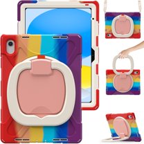 SaniMore for iPad 10th Generation 10.9" 2022 Case, 3 Layers Multi-Functional Case with Shoulder Strap & Foldable Handle Multi-Angle Kickstand Shockproof Protective Case, Colorful Red