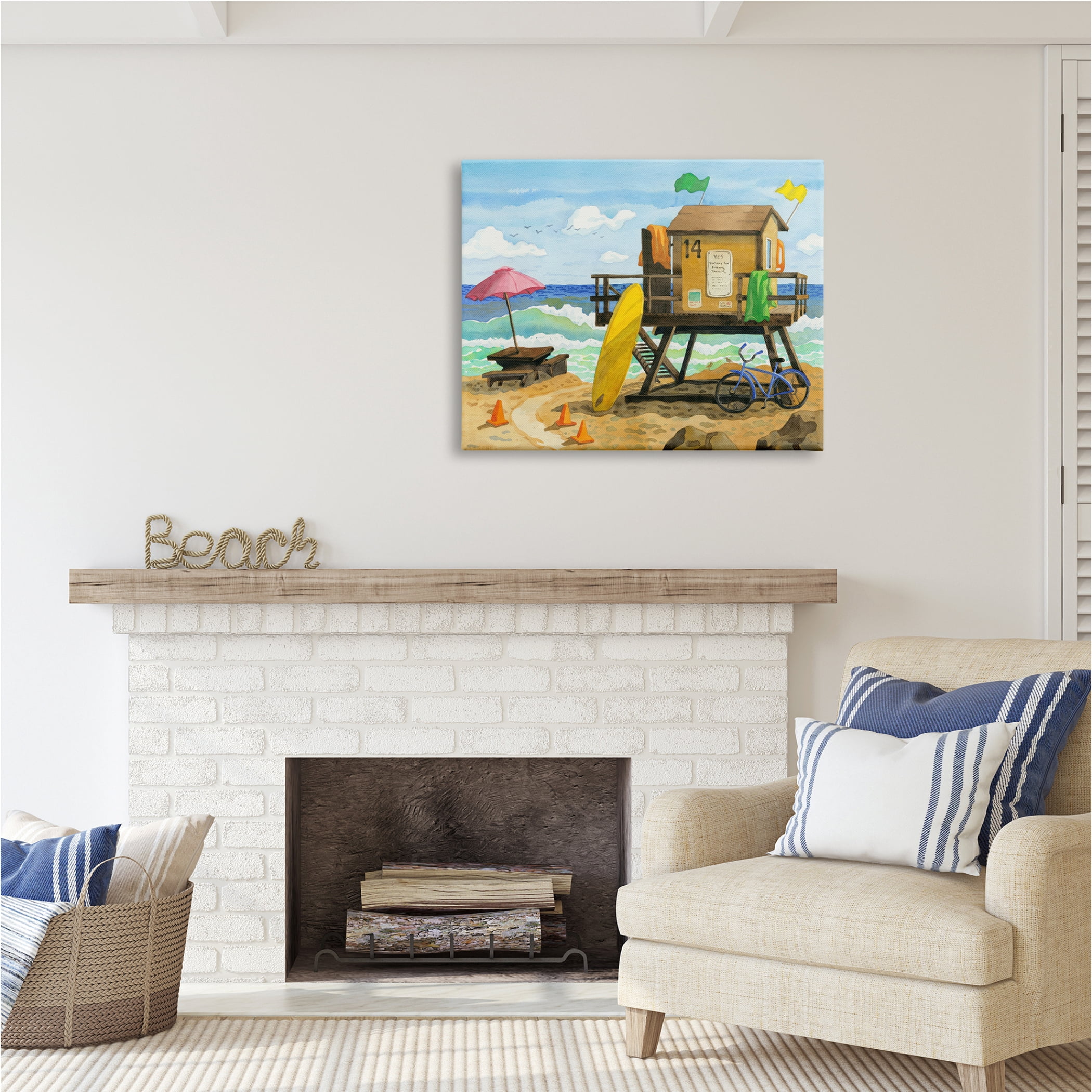 Stupell Industries Lifeguard Hut on Beach Nature Painting Gallery Wrapped Canvas Print Wall Art, 40 x 30