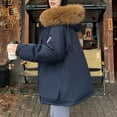 thumbnail image 4 of Brnmxoke Puffer Coats Women Thicken Zipper Plus Size Waterproof Snow Jackets with Pockets Faux Fur Trim Hooded Long Sleeve Outwear Coat Navy,S, 4 of 4