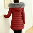 thumbnail image 5 of Winter Puffer Coat for Women with Hood Detachable Faux Fur Trim Sherpa Lined Full-Zip Fitted Parka Jacket Outerwear (XL, Red), 5 of 5