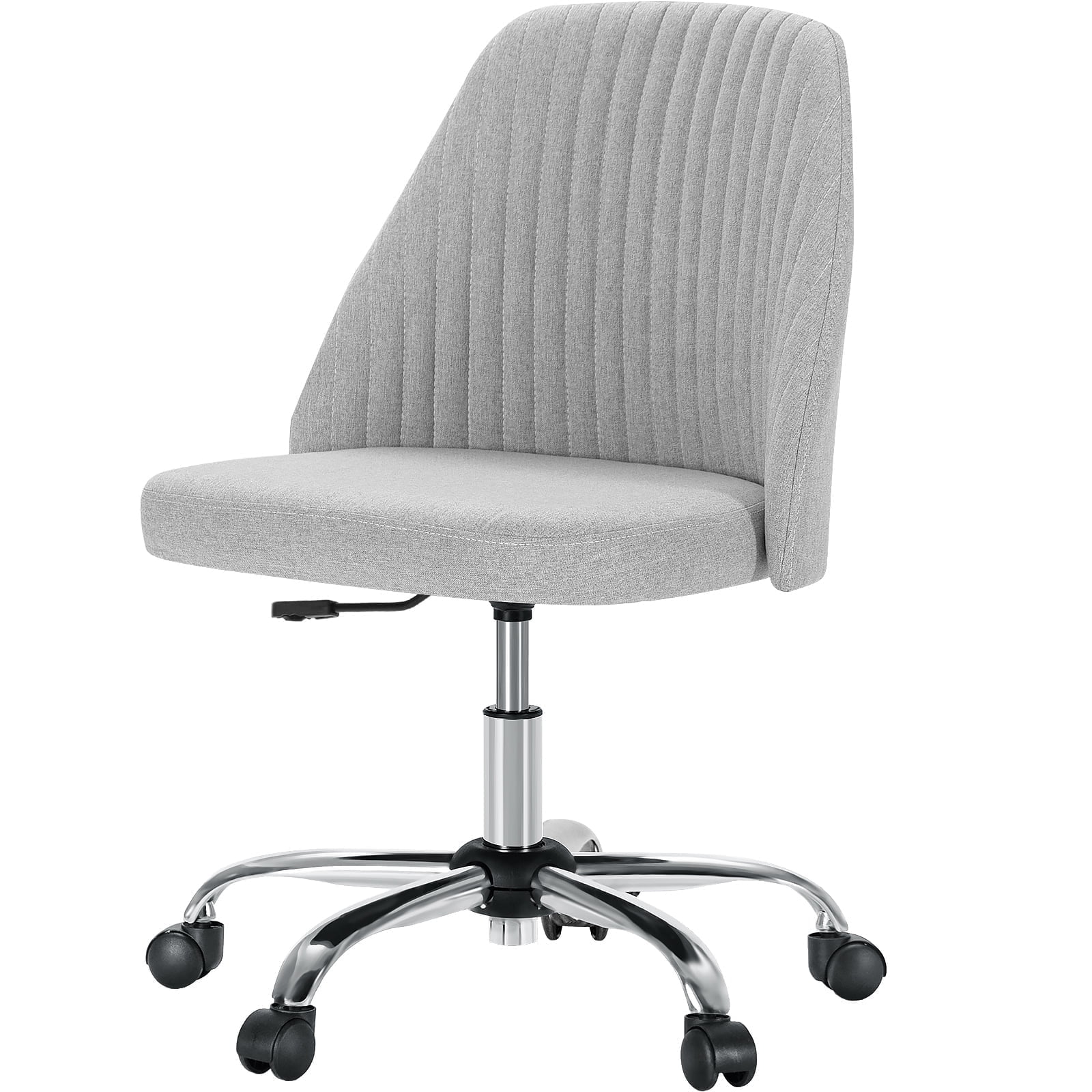 edx Vanity Chair, Armless Desk Chair with Wheels, Adjustable Swivel Fabric Makeup Chair, Comfortable Home Office Task Computer Chair, Gray