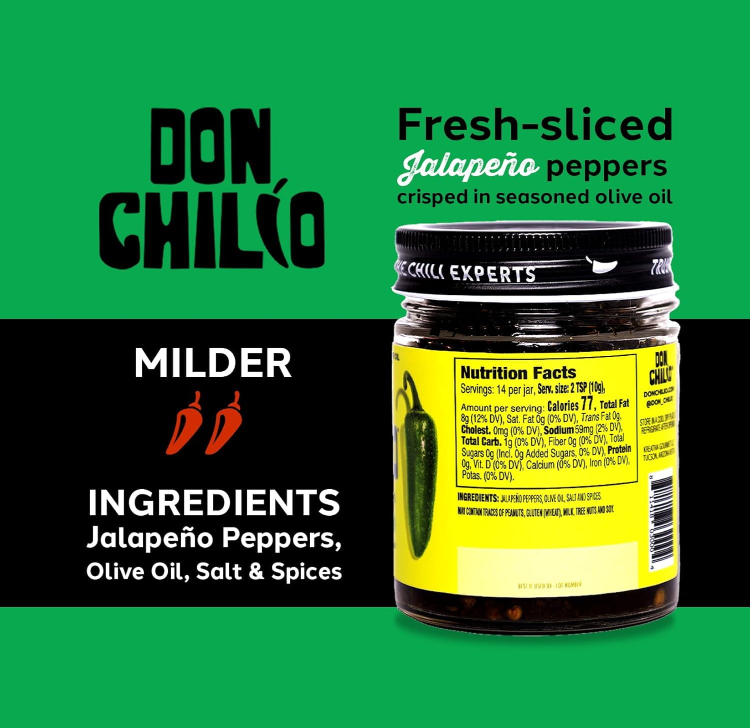 Don Chilio Chile Crisp Bundle of 3 Jars – Crunchy Sliced Jalapenos Fried Peppers in Hot Seasoned Olive Oil – 100% Natural Ingredients Perfect for Keto & Paleo Diets – 5 Oz./Jar