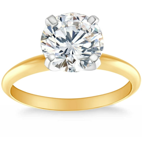 Pompeii 3 Ct Diamond Solitaire 14k Yellow Gold Round Cut Engagement Ring Lab Grown (FG,VS)
