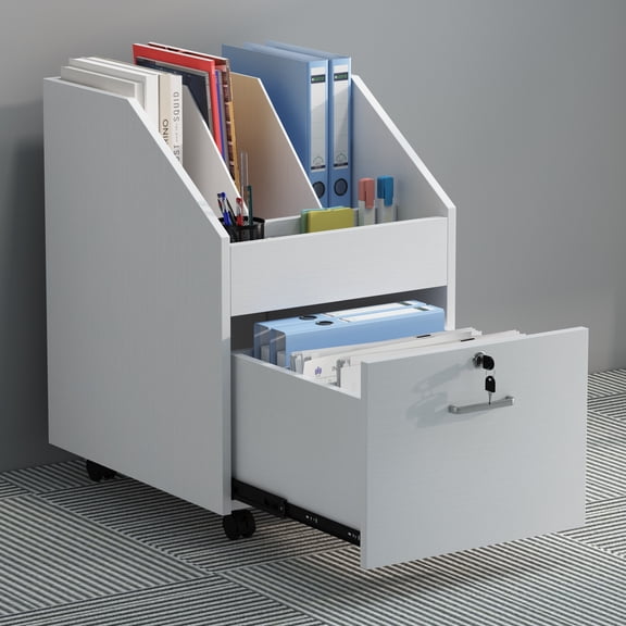 NAIYUFA Mobile File Cabinet with drawers,lock,Rolling Filing Cabinet Wood Storage Shelf for Office Study Room,White