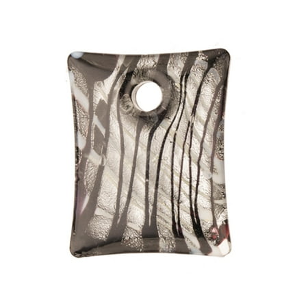 Italian Murano Glass Flower - Silver-Foil Black Base Fancy Rectangle Lampwork Glass Pendant 35x44mm Handmade Murano Inner Flower And Lampwork Glass Pendant (3pcs Bundle), SAVE $2