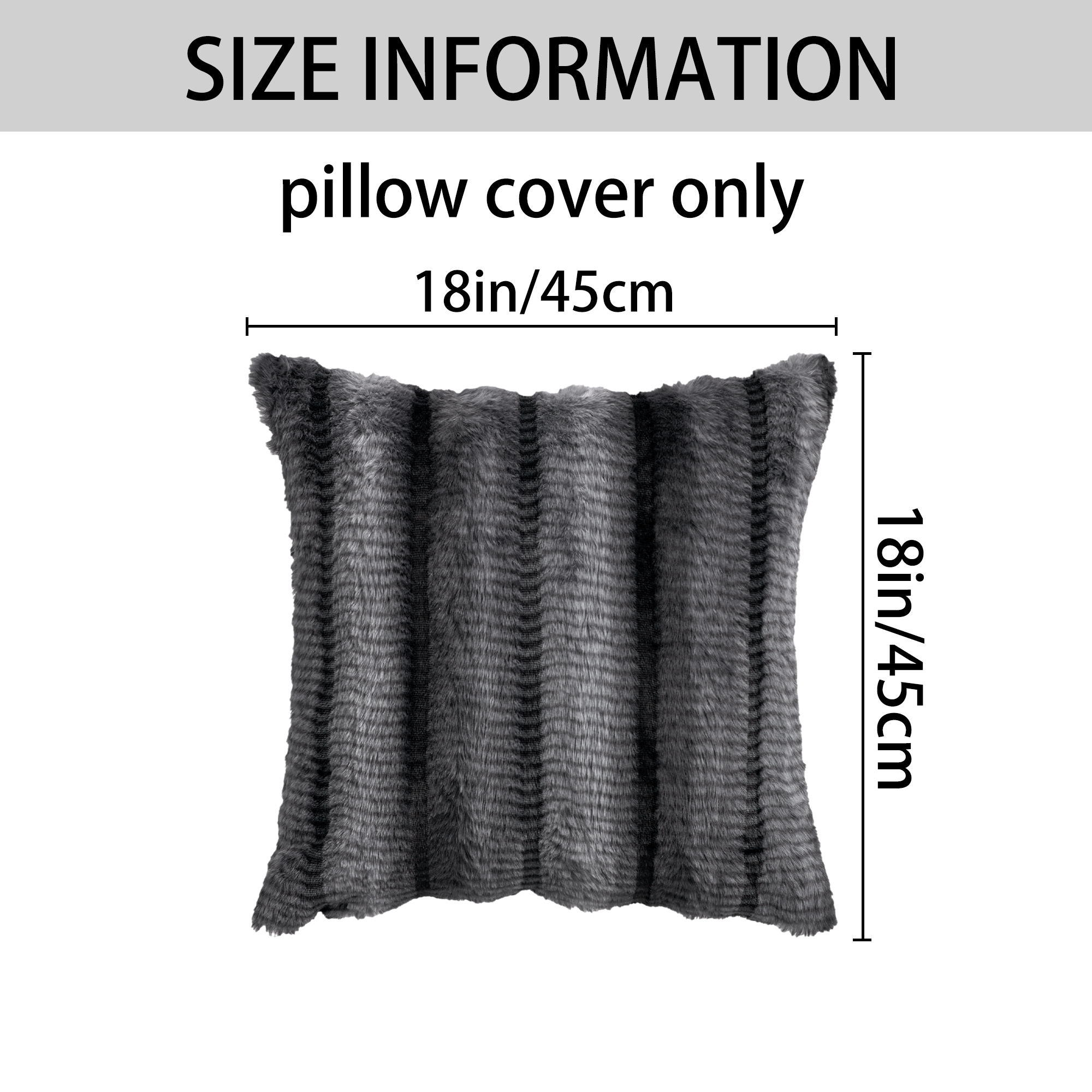 Unique Bargains Pack of 2 Plush Striped Pillow Covers 18" x 18" Grey