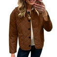 thumbnail image 2 of Miluxas Women's Fashion Loose Long Sleeve Solid Color Casual Quilted Solid Color Cotton Padded Jacket with Pockets Coffee XXL(XXL), 2 of 8